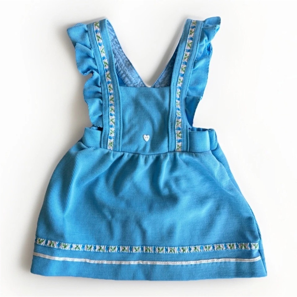 Vintage 70s K Mart Togs Blue Ruffle Floral Corduroy Overall Dress Size 4T *Flaws